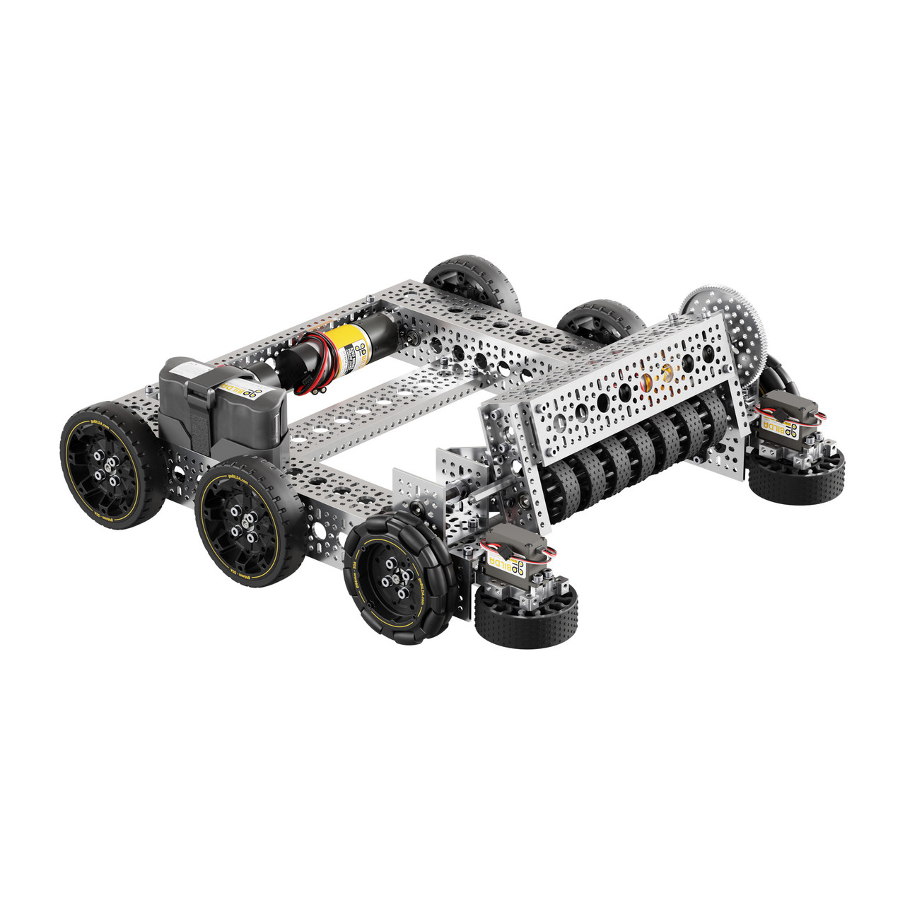 The goBILDA FTC StarterBot for the 2026–2027 season: an aluminum-channel competition robot built from goBILDA motors, wheels, and structural parts.